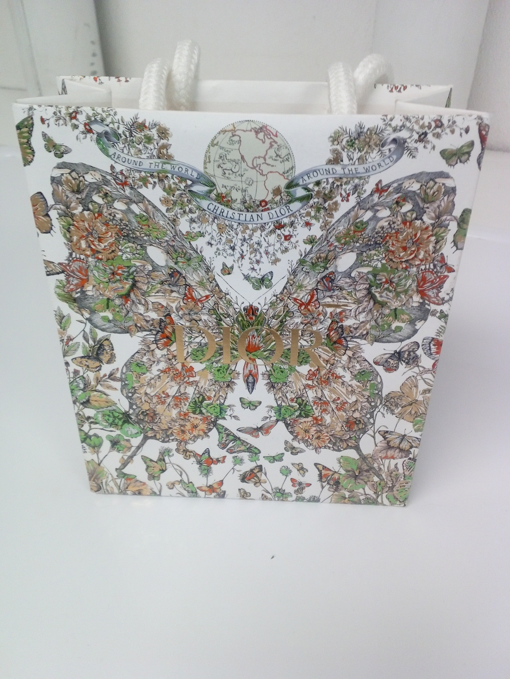Dior White Floral Butterfly Tote with Gold Logo